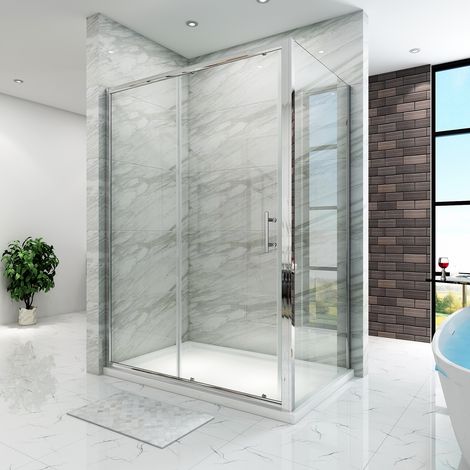 SIRHONA Cabine de douche - verre trempé - cadre en aluminium - porte coulissante extensible avec porte latérale 110x80x185 cm