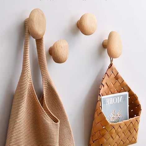Lot de 8 patères murales, porte manteaux, patères à chapeaux, à fixer derrière une porte, dressing, chambre, forme galet (1/5)