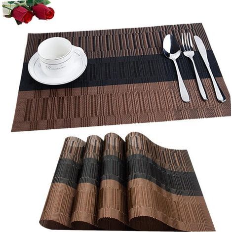 6Pcs Sets de Table Anti-Glissant en PVC Napperon Lavables(45x30cm) Napperons pour Cuisine, Salon, Jardin ou Salle à Manger (Noir-Brun) (1/5)