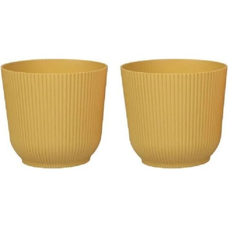 Pots de fleurs ronds, robustes et légers, en plastique mat, pour salon et salle à manger - 2 pièces (jaune moutarde, 14 cm) (1/4)