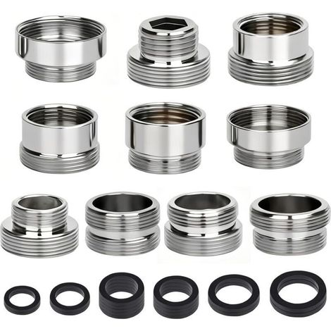 Lot de 16 adaptateurs de robinet avec joints, adaptateur universel avec filetage, filetage extérieur, double mamelon pour tuyau d'arrosage de cuisine, régulateur de jet de robinet, robinet d'évier (1/5)