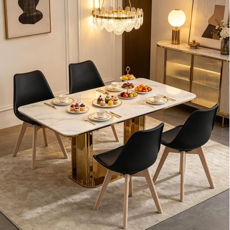 MEUBLIV 4er-Set schwarze Esszimmerstühle aus Kunstleder mit gebogener Rückenlehne (1/5)