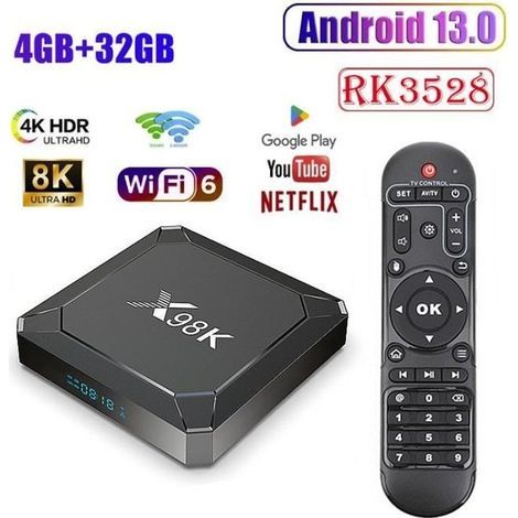 Android TV Box,Boitier iptv 4Go+32Go RK3528 Quad-Core Support 8k HD 3D,WiFi6+BT5.0,Boîtier Smart TV Android 13,Lecteur Multimédia (1/4)