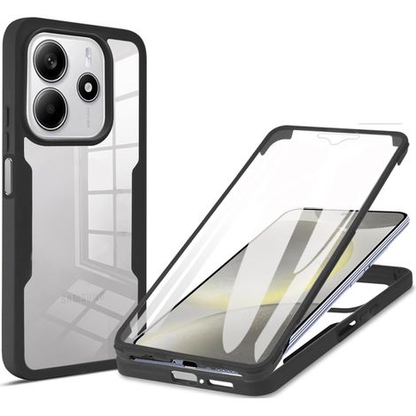 Coque pour Xiaomi Redmi Note 14 5G avec Protection D'écran, Étui Avant et Arrière 360 Degres Antichoc Housse, Antirayures Robuste Bumper Transparente Case, Noir (1/5)