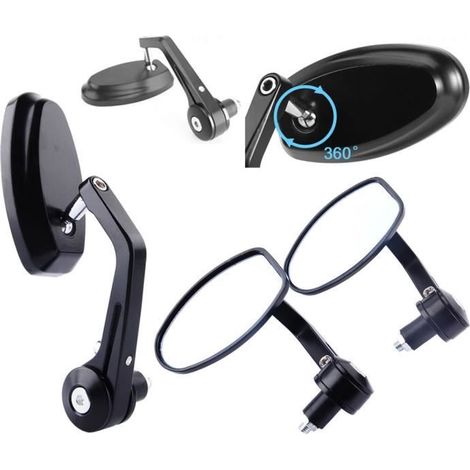 2PCS Rétroviseur Miroirs Moto Vélo 22mm Universelle Noirs en Angle (1/4)