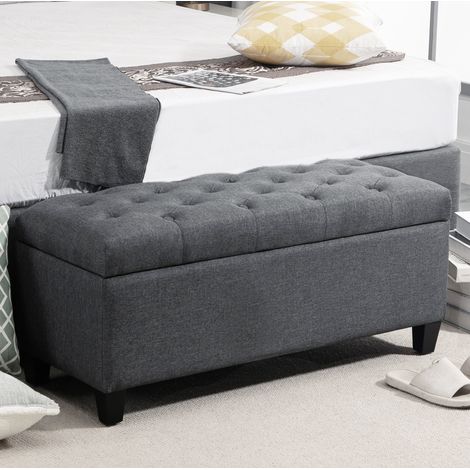 MEUBLIV banco arcón 100 x 40 x 44 cm gris oscuro - almacenaje integrado, asiento capitoné (1/5)