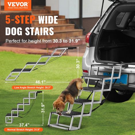 Escalier pour chien 5 marches, rampe voiture pour chiens pliable, charge 68 kg, surface antidérapante, aluminium léger, large marchepied portable pour animaux de compagnie, voiture, SUV, camion (1/5)