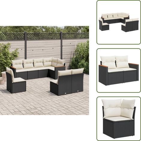 The Living Store 8-tlg. Garten-Sofagarnitur mit Kissen Schwarz Poly Rattan - Gartenmöbel - Outdoor-Lounge - Rattan Gartenset - Sofasatz - Balkonmöbel (1/5)