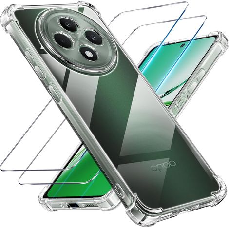 3 en 1 Coque et Verre Trempé pour Oppo Reno 12 FS 5G / Oppo Reno 12 F 5G, [Coussin d'air Intégré] Anti-Jaunissement Souple TPU Bumper Coque Protection pour Oppo reno 12fs, Transparente (1/5)