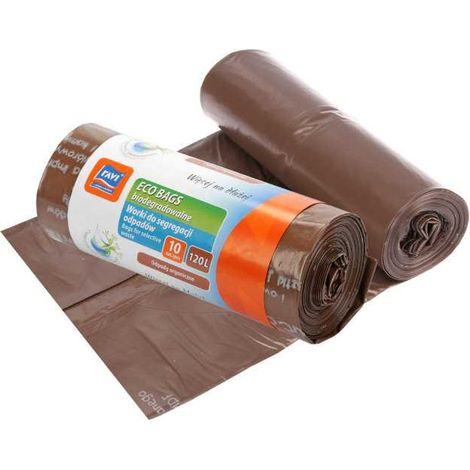 Sacchi per la raccolta differenziata dei rifiuti organici, sacchi ecologici marroni da 120 l, 10 pezzi biodegradabili