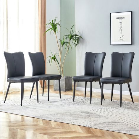 Lote de 2 sillas de comedor en PU con patas de metal, negro (1/5)