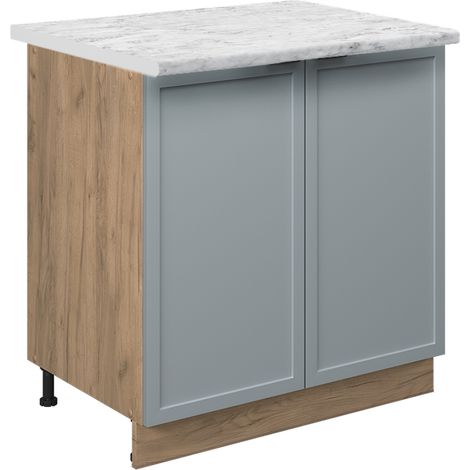 Armario bajo para fregadero Fame-Line, Azul claro-gris, 80 cm con estante, ET Mármol, Vicco