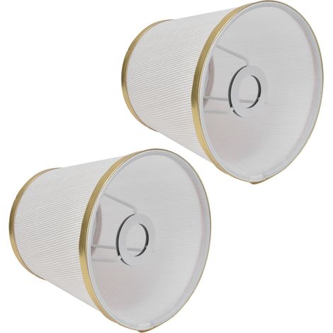 Set mit 2 Stofflampenschirmen im europäischen Stil für E14-Schraubfassungen, geeignet für Kronleuchter und Wandleuchten, beige, weiß, mit Goldrand (1/5)