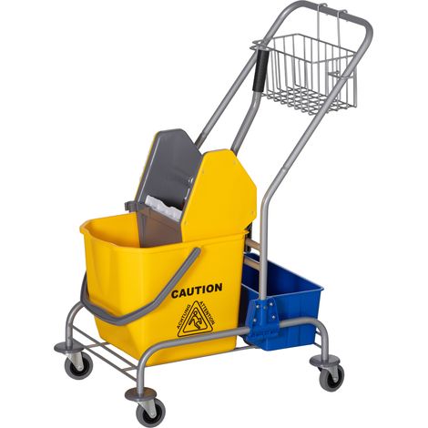 Chariot de nettoyage 25L avec seaux fregona, essoreuse, étagères, 72x49.5x95 cm, jaune