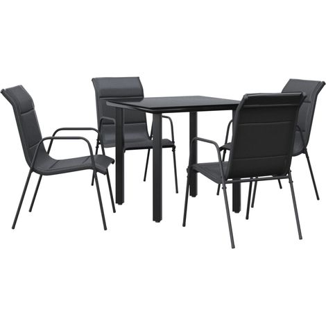 Maison Exclusive - 5-tlg. Garten-Essgruppe Schwarz Stahl und Text