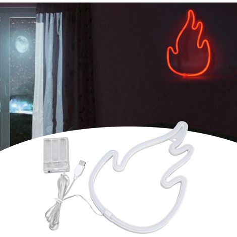 Neon-LED-Wandleuchte in Flammenform, ideal für die Dekoration von Wohnräumen, Partys, Geburtstagen und Kinderzimmern. Betrieb über USB oder Batterie. Rotes Licht. (1/5)