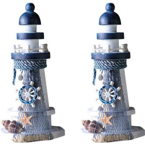 1 pièce Phare en bois, style rétro, couleur bleu marine et blanc, décoration intérieure thème nautique (1/5)