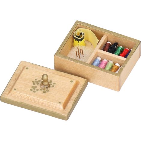 Coffre à couture miniature 1:12, jaune élégant, boîte à coudre de simulation pour maison de poupée, décoration réaliste de scène de vie (1/5)