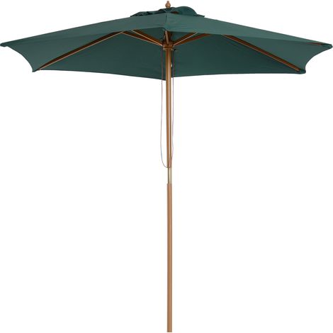 Ombrellone da Giardino 2.5x2.3m a 6 Stecche, in Legno e Poliestere, Verde Scuro