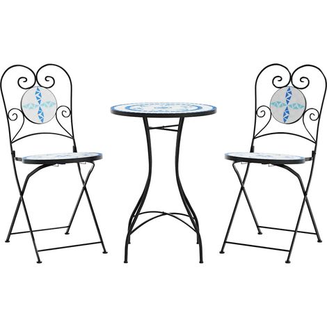 Maison Exclusive - Ensemble de bistro mosaïque bleu et blanc fer et céramique