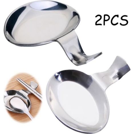Repose-cuillère - Cuisine - Acier inoxydable - Argent - 2 pièces - Design moderne (1/4)