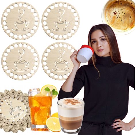 Sous-verres à tasse Base en contreplaqué en bois 4 PCS Dessous de verre (1/5)
