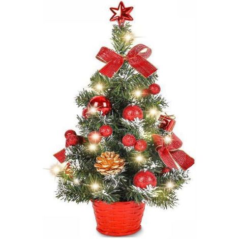 Mini sapin de Noël artificiel, petit sapin de Noël avec lumières LED, mini décoration d'arbre de table,40 cm (rouge) (1/4)