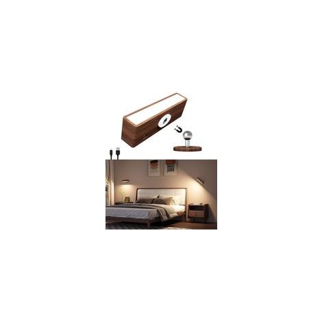 Batteriebetriebene Wandleuchte aus Holz, wiederaufladbare magnetische Wandleuchte, selbstklebende Wandleuchte fürs Schlafzimmer, dimmbare Nachttischlampe, kabellose batteriebetriebene Wandleuchte für 