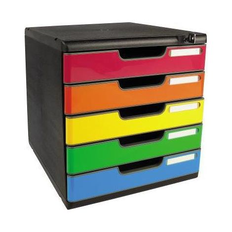 Schubladenbox MODULO 5 Schubladen DIN A4+ Polystyrol Gehäusefarbe: schwarz Farbe der Schublade: harlekin glossy (1/4)
