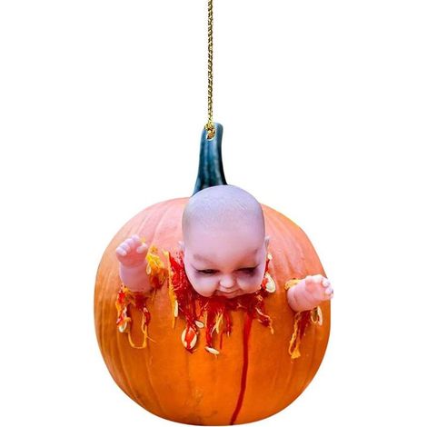 [Yue Xing Hui] 1 pendentif citrouille d'Halloween pour voiture, ornement plat en acrylique, pendentif pour rétroviseur, cadeau (emballage opp, clip 1) (D) (1/5)