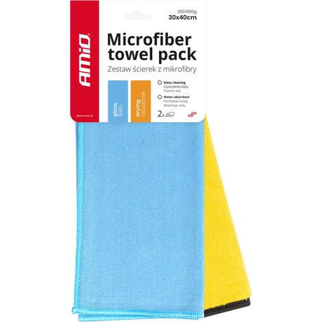 Juego de paños de microfibra para secar y limpiar ventanas, 30x40cm, 300/600g, 2 unidades. amio-03749 (1/5)