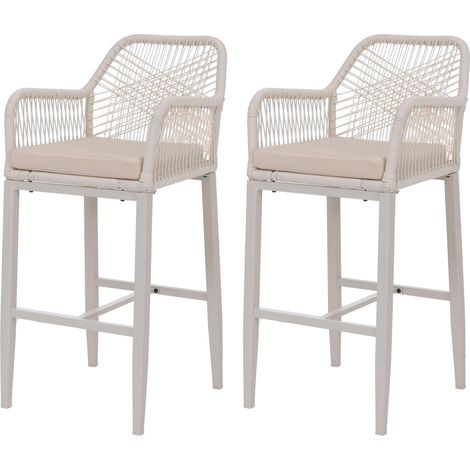 Lot de 2 tabourets de bar Rope HWC-P91, tabourets de bar, tabourets de comptoir, coussins d'assise d (1/5)