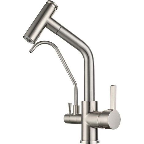 Way Kitchen Faucet with Sprayer, Sink Mixer Tap with 2 Spouts, 360° Swivel Mixer Tap, Brass Kitchen Sink Tap, Compatible with Drinking Water (Niche MUMU (1/4)
