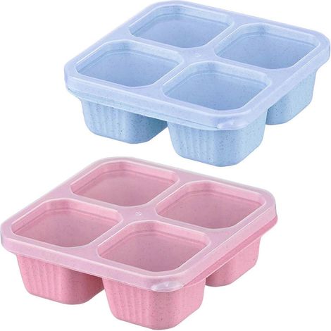 Boîtes à goûter, boîte à lunch réutilisable à 4 compartiments, plateau de service pour salade de fruits avec couvercle, idéale pour le travail et les voyages. (1/5)