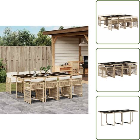 9-tlg. Garten-Essgruppe mit Kissen Beige Poly Rattan - Garten Essgruppe - Garten Essgruppen - Outdoor Essgruppe - Terrasse Essgruppe (1/5)