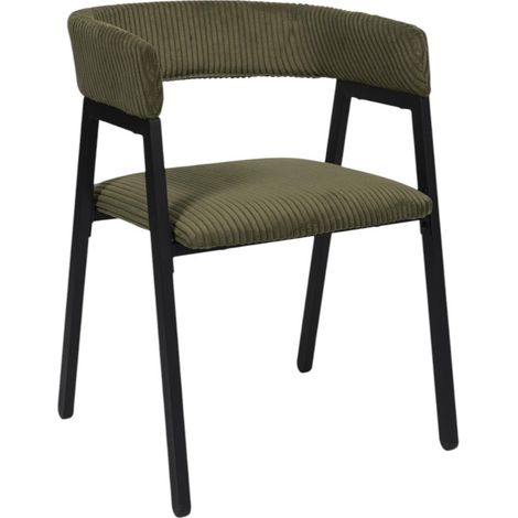 Fauteuil Design Minimaliste en Velours Cotelé Vert et Piètement en Métal Noir - Livraison gratuite (1/5)
