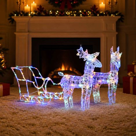 vidaXL Reindeers & Sleigh Christmas Decoration 160 LEDs 130 cm Acrylic (1/5)