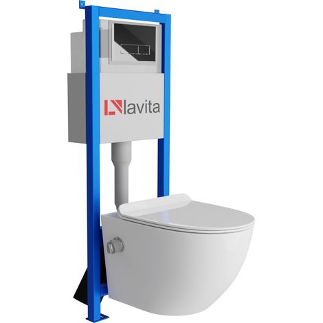 Bâti-support Lavita LAV 101 à 40 cm + WC Salto sans bord + plaque de commande LAV 200.3.2 chrome Kit complet WC (1/5)
