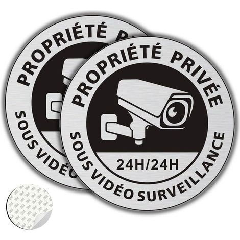 Panneau Propriété Privée sous Vidéo Surveillance Ø167mm Vidéo Surveillance Panneau Aluminium Brossé Adhésif Résistant aux UV Imperméable pour Extérieure (1/5)