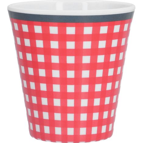 Kaffeetasse in Porzellanoptik, 260 ml, ideal für Restaurants und Schulen, rot-kariertes Muster