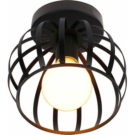 Suspension Industrielle Vintage Cage Noire 20cm, Plafonnier en Métal Fer Forgé pour Salon Chambre Salle à Manger (Sans Ampoule LED) (1/4)