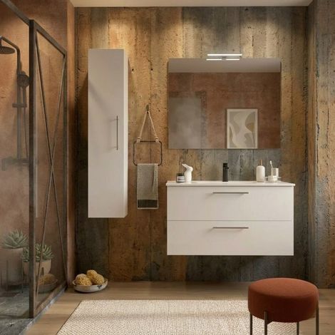 Mobile Bagno Sospeso 100 cm con 2 Cassetti e Lavabo Incluso Bianco Satinato – Reva