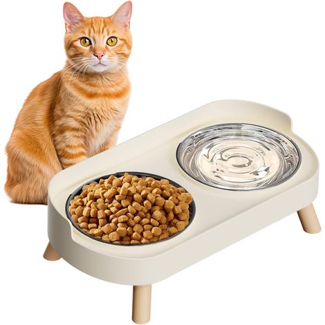 Bac à litière surélevé avec gamelles surélevées pour eau et nourriture, anti-éclaboussures, comprenant 2 gamelles en acier inoxydable pour chats et chiots, résistant à la fatigue des vibrisses et comp (1/5)