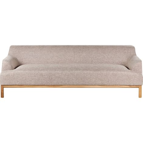 Canapé 3 Places Pieds en Bois Meuble Salon en Tissu Polyester Marron Clair Sosjo