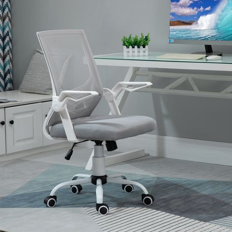 Sedia da ufficio ergonomica Vinsetto, sedia in rete con altezza regolabile, braccioli ribaltabili, supporto lombare traspirante per adolescenti e adulti, 62,5x55x94-104 cm, grigia