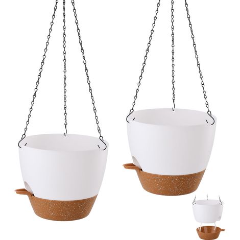 1 Jardinière suspendue, arrosage automatique, polypropylène, soucoupe amovible, indicateur niveau eau, intérieur extérieur (1/5)