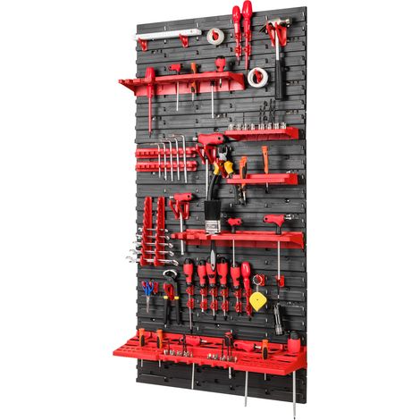Panneau mural pour outils de garage + 36 supports, 5 étagères, plateaux (1/5)