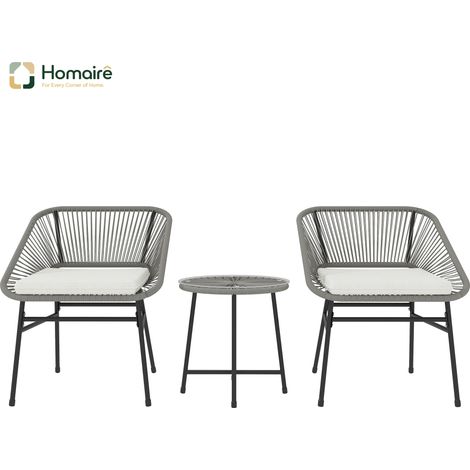HOMAIRE Set de mobilier de jardin en polyrattan pour 2 personnes, lounge extérieure 3 pièces avec fauteuils, table d'appoint, coussins, résistant aux intempéries, pour jardin, terrasse et balcon, coul