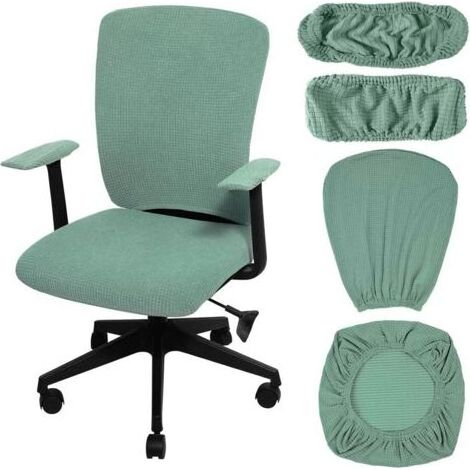 Housse de chaise de bureau pivotante élastique : dossier vert clair 46x46 cm, coussin d'assise 48x48 cm, housse d'accoudoir 20x7 cm, 1 pièce (1/5)