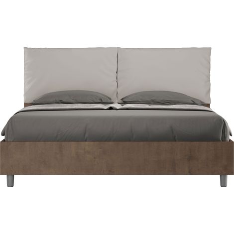 Letto Matrimoniale 160x200 cm con Rete e Contenitore Alzata Comoda Struttura Noce con Cuscini in Similpelle Egos Antea Tortora (1/4)